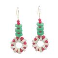 Berry Symphony,'Red and Green Recycled Glass and Sese Wood Beaded Earrings'