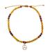 Bohemian Warmth,'Handmade Agate and Onyx Beaded Charm Anklet with Sun Charm'