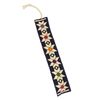 Star Flowers,'Hand Crafted Multi-Color Embroidered Cotton Bookmark'