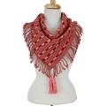 Subtle Movement in Red,'Brick Red and Pink Handwoven Fringed Scarf with Tassels'