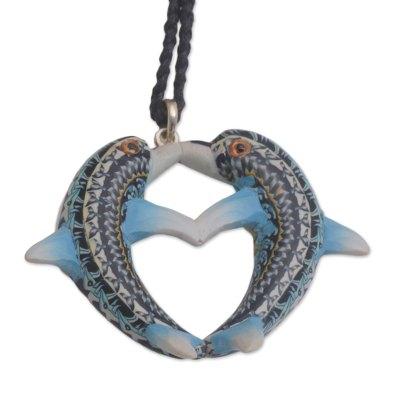 Dolphin Twins,'Handmade Polymer Clay Dolphin Pendant Necklace Indonesia'