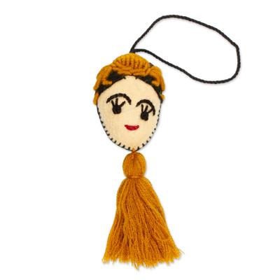 Frida in Gold,'Handmade Golden Yellow Wool Frida Ornament'