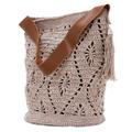 Diamond Crochet in Mauve,'Crocheted Cotton Bucket Bag in Mauve with Tassel from Brazil'