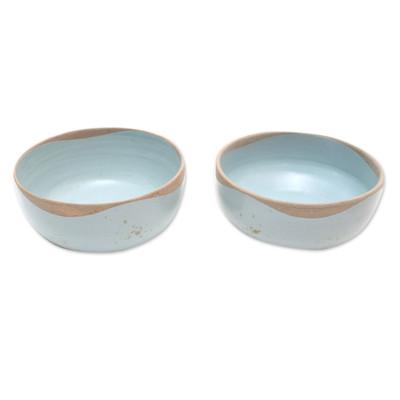 Blue Bounty,'Rustic Ceramic Bowls from Java (Pair)'