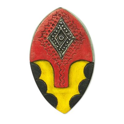 Mysterious Face,'Red and Yellow Abstract African Wood Mini Mask from Ghana'