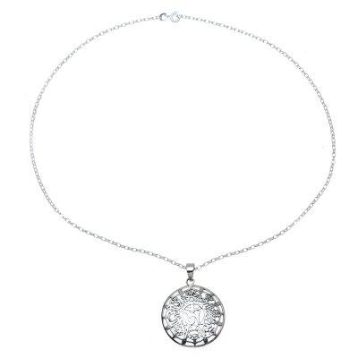 Floral Ashtamangala,'Ashtamangala Flower Sterling Silver Pendant Necklace'