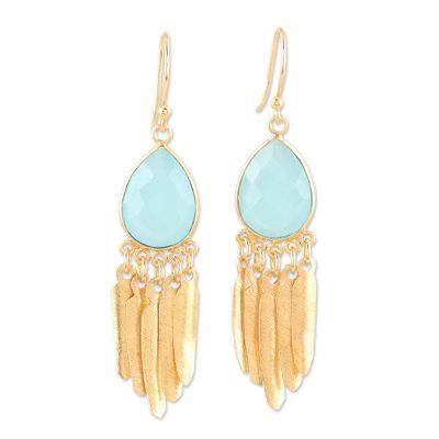 Feather's Flight,'Artisan Crafted Chalcedony Gold Plated Earrings'