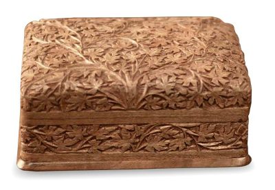 Wild Ivy,'Artisan Hand Carved Wood Jewelry Box from India'