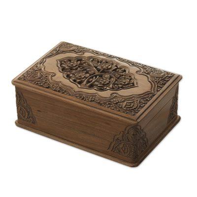 Walnut jewelry box, 'Eden Tree' - Floral Wood Jewelry Box