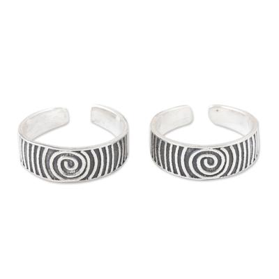 Spiral Style,'Set of 2 Bohemian Style Sterling Silver Toe Rings from India'