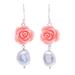 Water Rose,'Cultured Pearl and Sterling Silver Rose Earrings'