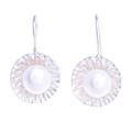 Lustrous Sun,'Hand Crafted Cultured Pearl and Sterling Silver Earrings'