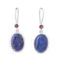 Among the Stars,'Sterling Silver Garnet and Lapis Lazuli Dangle Earrings'