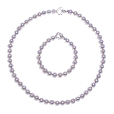 Precious Dream in Silver,'Artisan Crafted Grey Cultured Pearl Necklace and Bracelet'