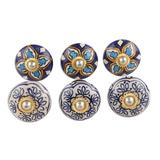 Royal Garden,'Multicolored Floral Ceramic Knobs from India (Set of 6)'