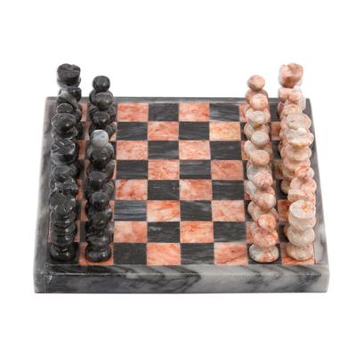 Grey and Pink Challenge,'Handcrafted Mini Marble Chess Set in Pink and Grey'