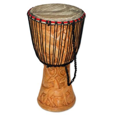 Peace Drum,'Djembe Drum with African Nature Carvings'
