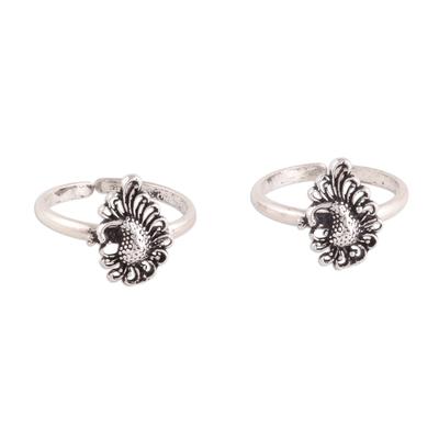 Peacock Paisley,'Peacock Paisley Sterling Silver Toe Rings from India'