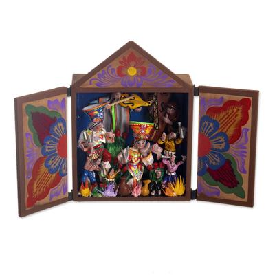 Ayacucho Scissors Dance,'Dance Themed Wood and Plaster Retablo'