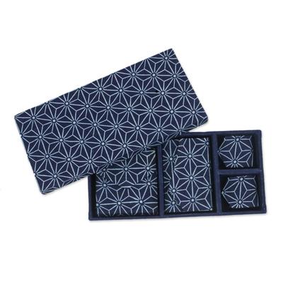 Heavenly Stars,'4 Piece Handcrafted Blue Cotton Print Gift Set from Thailand'