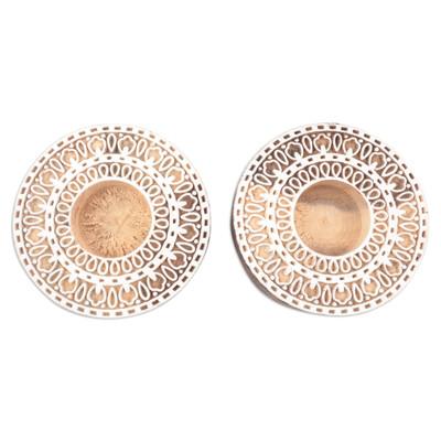 Ignite the Light,'Artisan Crafted Mango Wood Tealight Candle Holders (Pair)'