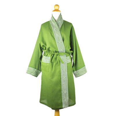 Cotton robe, 'Forest Labyrinth' - Green Cotton Rob...