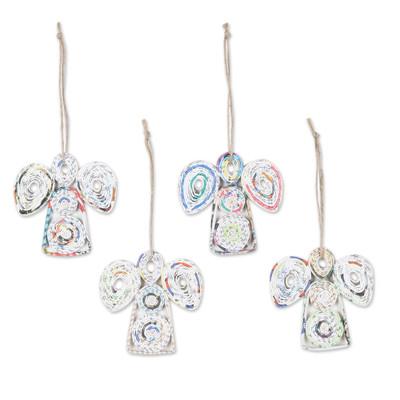 'Set of 4 Handcrafted Eco-Friendly Angel Ornaments from India'