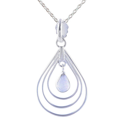 Magical Drop,'Natural Rainbow Moonstone Pendant Necklace from India'
