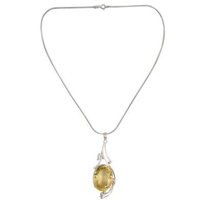 Lemon quartz floral necklace, 'Sweet Nectar'