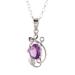 Lilac Dazzle,'Leafy Rhodium Plated Amethyst Pendant Necklace from India'