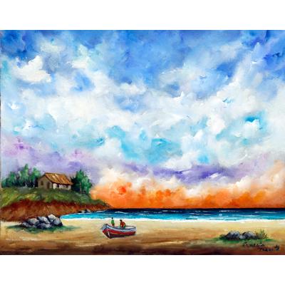 Sea at Sunset,'Signed Stretched Impressionist Oil ...