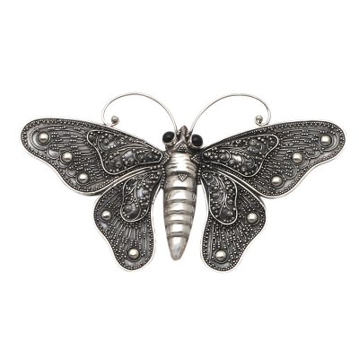 Breathtaking Butterfly,'Sterling Silver and Onyx Butterfly Brooch'