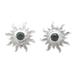 Green Sunlight,'Sterling Silver Sun Button Earrings with Green Quartz Gems'