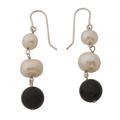 Midnight in the Clouds,'White Cultured Pearl and Black Onyx Earrings from Brazil'