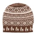 Alpaca Parade in Brown,'Chestnut Brown and Ivory Diamond Motif Alpaca Blend Knit Hat'