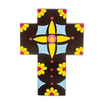 Designs of Old,'Colorful Floral Gourd and Wood Wall Cross from El Salvador'