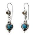 Sweet Reverie,'Citrine Sterling Silver Earrings with Composite Turquoise'