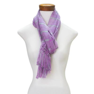 Sweet Dance,'Hand Woven Purple Striped Rayon Wrap Scarf from Guatemala'