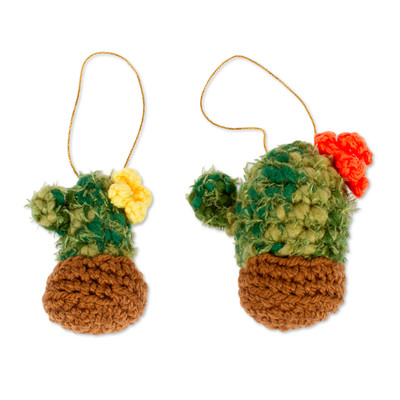 Christmas Cacti,'Unique Crocheted Cactus Christmas Ornaments (Pair)'