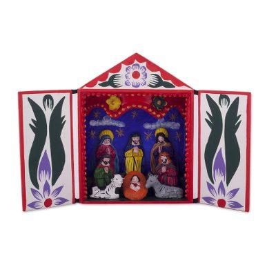 Holy Family with the Magi,'Handmade Ayacucho Ceramic Folk Art Christmas Retablo Diorama'