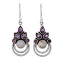 Exotic Crowns,'Amethyst and Rainbow Moonstone Dangle Earrings from India'