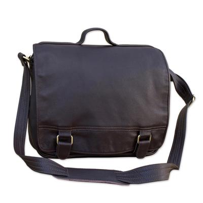 Universal in Espresso,'Handmade Leather Laptop Bag in Espresso from Brazil (Single)'