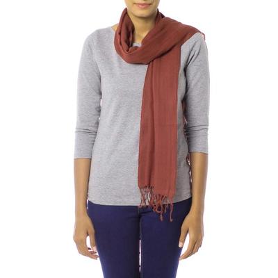Wool scarf, 'Kashmiri Diamonds in Chestnut'