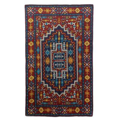 Blue Mughal Palace,'Blue and Burgundy Handcrafted Chain Stitch Wool Rug (3 x 5)'