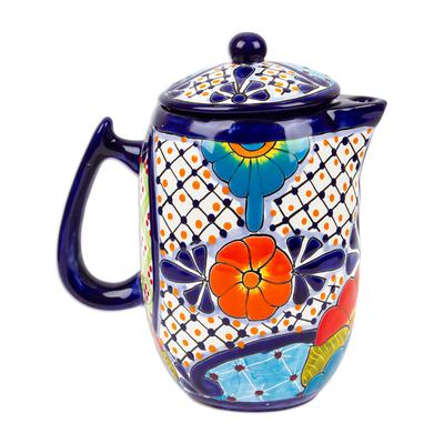 'Hand-Painted Talavera Style Ceramic Coffee Pot from Mexico'