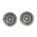 Beatific Swirls,'Swirl Pattern Sterling Silver Button Earrings from India'