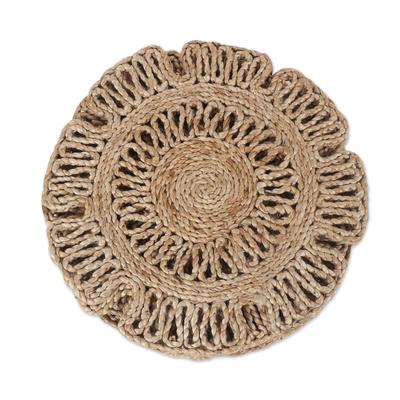 Flower Attraction,'Handcrafted Jute Placemats with Floral Pattern (Set of 6)'