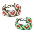 Hearts and More Hearts,'Adjustable Beaded Heart Motif Friendship Bracelets (Pair)'