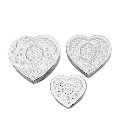 Sparkling Love,'Decorative Aluminum Heart-Shaped Boxes (Set of 3)'