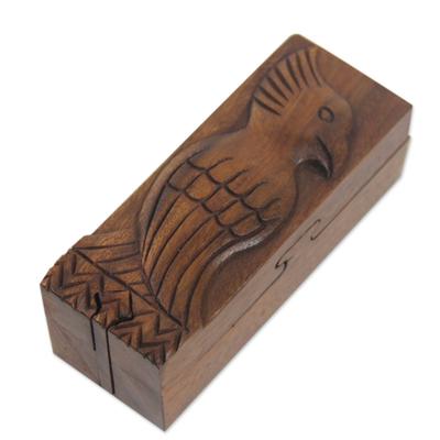 Wood puzzle box, 'Bali Mynah'